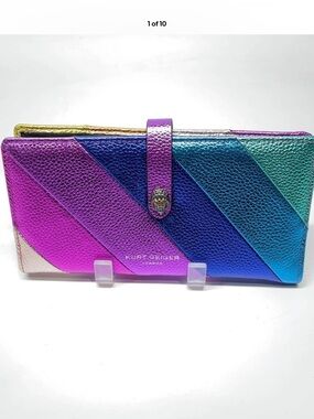 Kurt Geiger Metallic Rainbow 🌈 Diagonal Stripe Continental Wallet